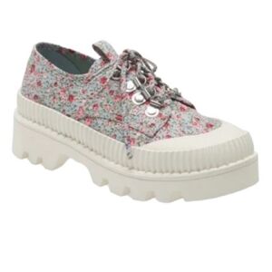 Jeffrey Campbell B2School BlueFloral Fabric Platform LaceUp Lug Sole Size 6.5